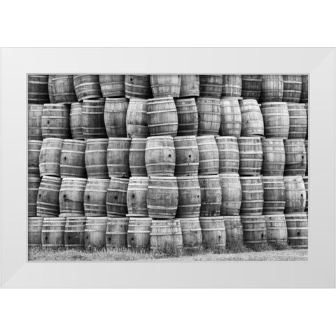 CA, San Luis Obispo Co, Stack of wine barrels White Modern Wood Framed Art Print by Flaherty, Dennis