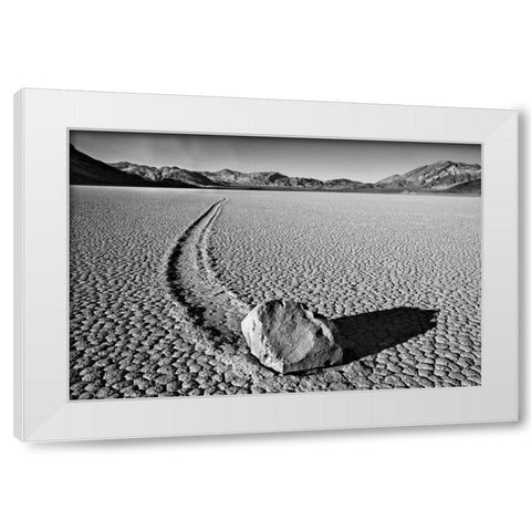 CA, Death Valley Sliding rock at the Racetrack White Modern Wood Framed Art Print by Flaherty, Dennis