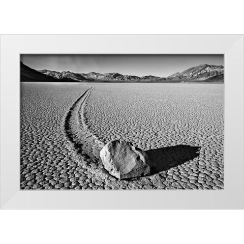 CA, Death Valley Sliding rock at the Racetrack White Modern Wood Framed Art Print by Flaherty, Dennis
