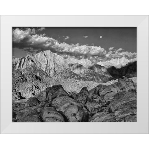 California, Sierra Nevada Moon above Mt Whitney White Modern Wood Framed Art Print by Flaherty, Dennis