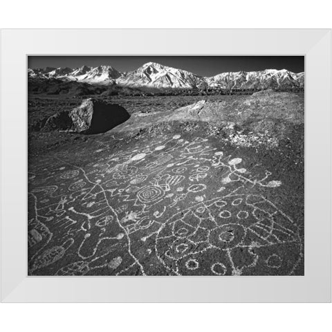 USA, California, Bishop Petroglyphs on rock face White Modern Wood Framed Art Print by Flaherty, Dennis