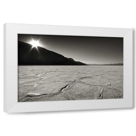 CA, Death Valley Sunburst over salt pan White Modern Wood Framed Art Print by Young, Bill