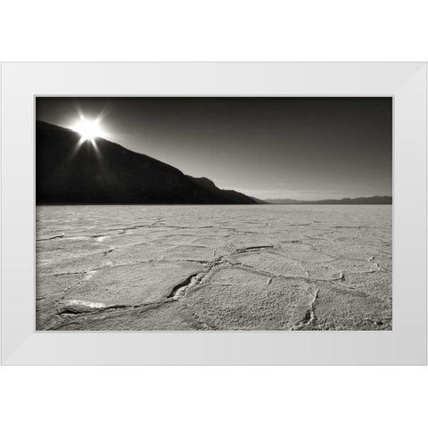 CA, Death Valley Sunburst over salt pan White Modern Wood Framed Art Print by Young, Bill