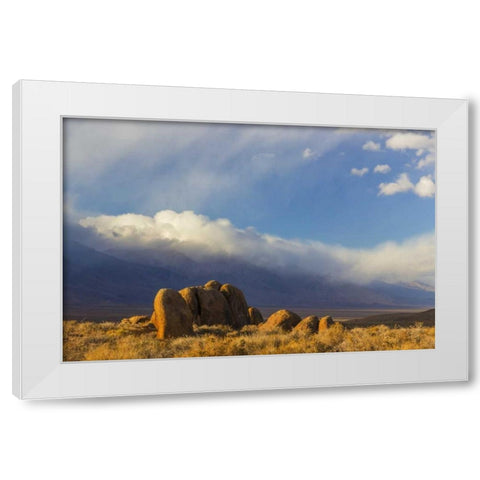 CA, Alabama Hills Mountain and desert landscape White Modern Wood Framed Art Print by Paulson, Don