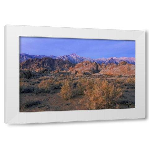 CA, Alabama Hills Lone Pine Peak and Mt Whitney White Modern Wood Framed Art Print by Paulson, Don
