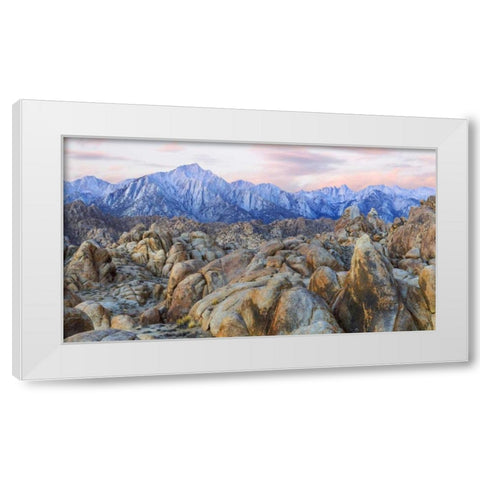 CA, Alabama Hills Panoramic of landscape White Modern Wood Framed Art Print by Paulson, Don