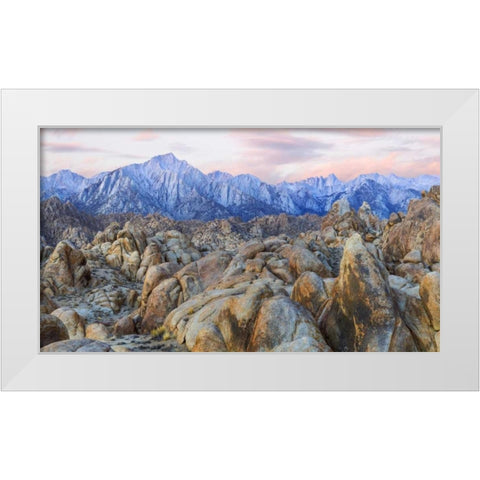 CA, Alabama Hills Panoramic of landscape White Modern Wood Framed Art Print by Paulson, Don