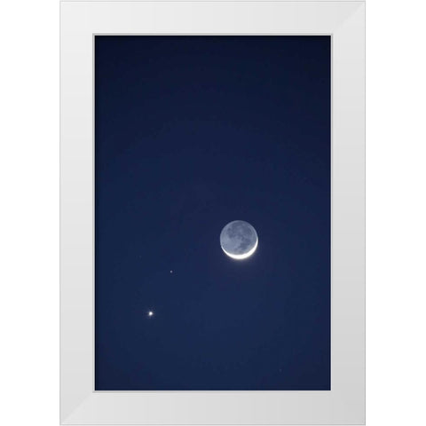 California Moon, Venus and Pluto in the sky White Modern Wood Framed Art Print by Flaherty, Dennis