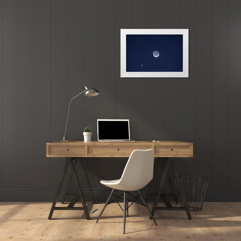 California Moon, Venus and Pluto in the sky White Modern Wood Framed Art Print by Flaherty, Dennis