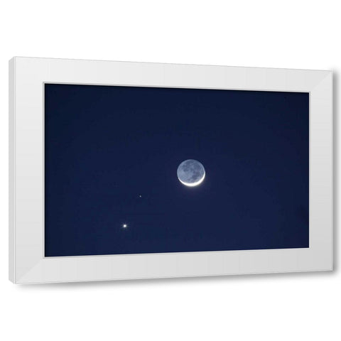 California Moon, Venus and Pluto in the sky White Modern Wood Framed Art Print by Flaherty, Dennis