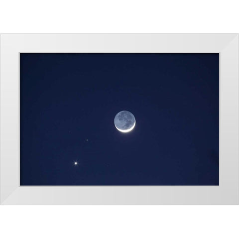 California Moon, Venus and Pluto in the sky White Modern Wood Framed Art Print by Flaherty, Dennis