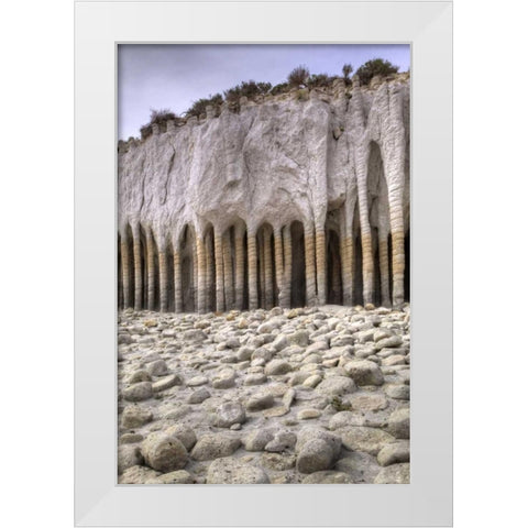 California, Mono County Volcanic rock pillars White Modern Wood Framed Art Print by Flaherty, Dennis