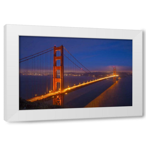 CA, San Francisco Golden Gate Bridge at night White Modern Wood Framed Art Print by Zuckerman, Jim