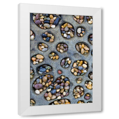 CA, Tafoni formation holes filled with pebbles White Modern Wood Framed Art Print by Delisle, Gilles