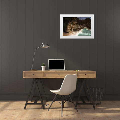 California-Julia Pfeiffer Burns State Park McWay Falls into small cove  White Modern Wood Framed Art Print by Jaynes Gallery