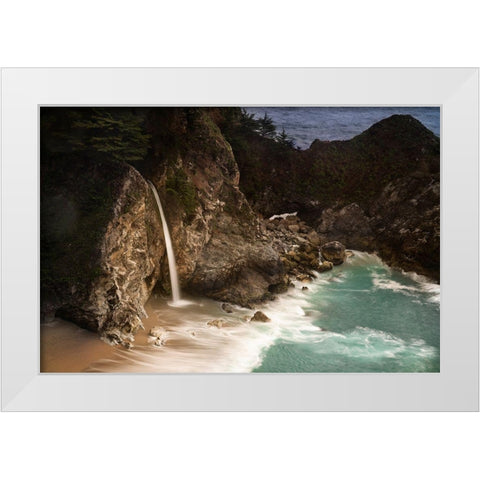 California-Julia Pfeiffer Burns State Park McWay Falls into small cove  White Modern Wood Framed Art Print by Jaynes Gallery