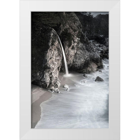 California-Julia Pfeiffer Burns State Park McWay Falls into small cove  White Modern Wood Framed Art Print by Jaynes Gallery