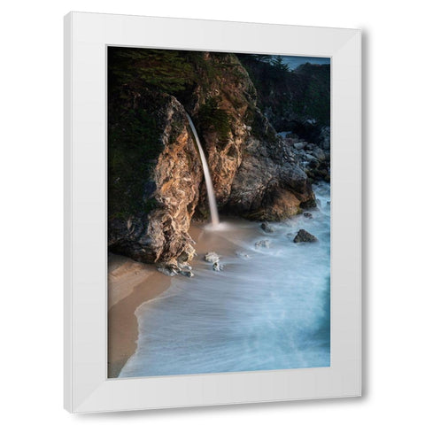 California-Julia Pfeiffer Burns State Park McWay Falls into small cove  White Modern Wood Framed Art Print by Jaynes Gallery