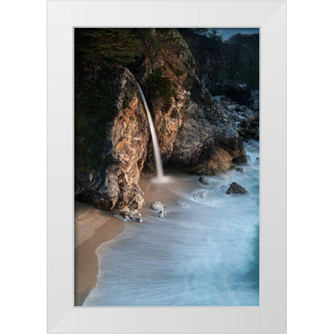California-Julia Pfeiffer Burns State Park McWay Falls into small cove  White Modern Wood Framed Art Print by Jaynes Gallery