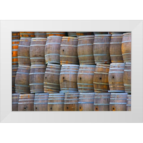California San Luis Obispo Stacked wine barrels White Modern Wood Framed Art Print by Jaynes Gallery