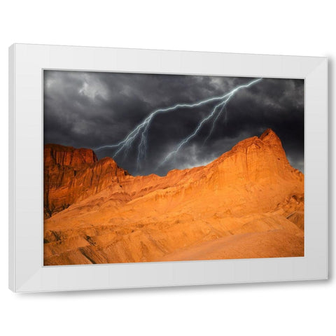 California-Death Valley National Park Composite of lightning over Golden Canyon at sunset White Modern Wood Framed Art Print by Jaynes Gallery
