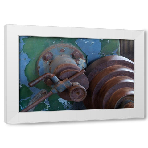 Usa-California Heavy equipment rusts in the machine shop at the Bodie Stamp Mill White Modern Wood Framed Art Print by Sederquist, Betty