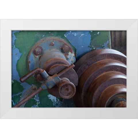 Usa-California Heavy equipment rusts in the machine shop at the Bodie Stamp Mill White Modern Wood Framed Art Print by Sederquist, Betty