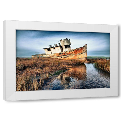 Usa-California Rotting fishing boat near Point Reyes White Modern Wood Framed Art Print by Sederquist, Betty