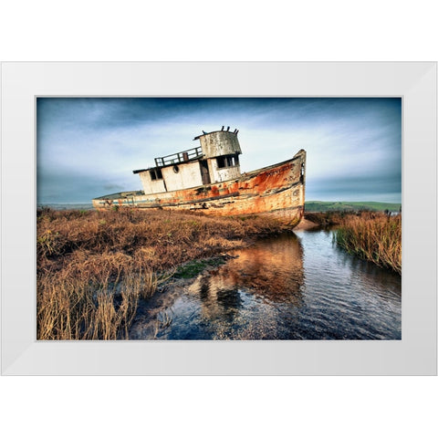 Usa-California Rotting fishing boat near Point Reyes White Modern Wood Framed Art Print by Sederquist, Betty