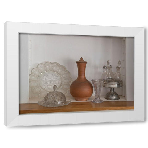 Old glass and serving ware in a ghost town. White Modern Wood Framed Art Print by Sederquist, Betty