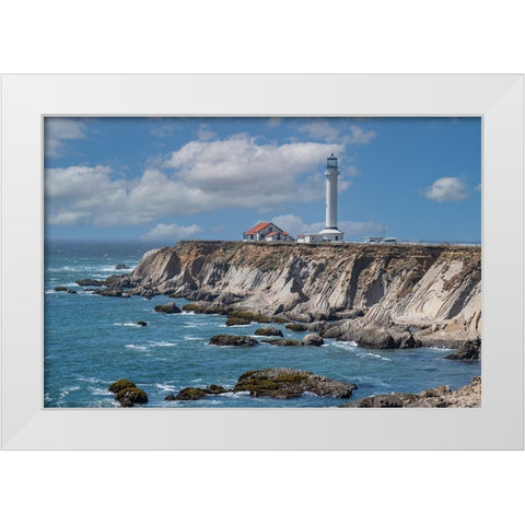 Point Arena Lighthouse a northern California landmark. White Modern Wood Framed Art Print by Sederquist, Betty