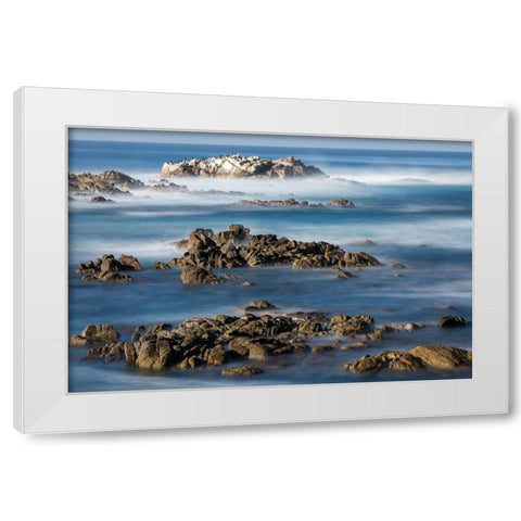 California-Pacific Grove-Ocean View Drive-Dreamy View of Boulders in the Ocean Surf White Modern Wood Framed Art Print by Looney, Hollice