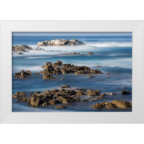 California-Pacific Grove-Ocean View Drive-Dreamy View of Boulders in the Ocean Surf White Modern Wood Framed Art Print by Looney, Hollice