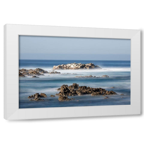 California-Pacific Grove-Ocean View Drive-Dreamy View of Boulders in the Ocean Surf White Modern Wood Framed Art Print by Looney, Hollice
