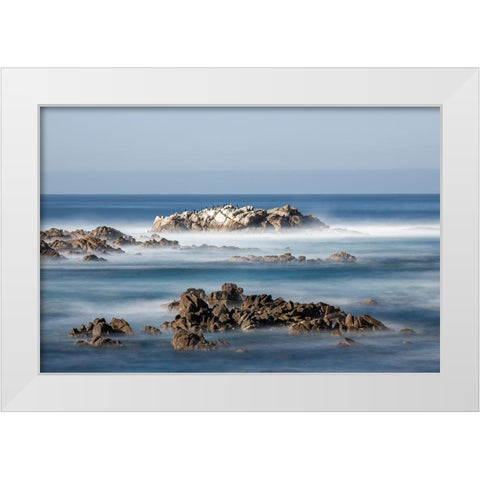 California-Pacific Grove-Ocean View Drive-Dreamy View of Boulders in the Ocean Surf White Modern Wood Framed Art Print by Looney, Hollice