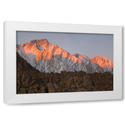 California Lone Pine-Alabama Hills with the eastern Sierra Nevada-Lone Pine Peak White Modern Wood Framed Art Print by Wild, Jamie and Judy