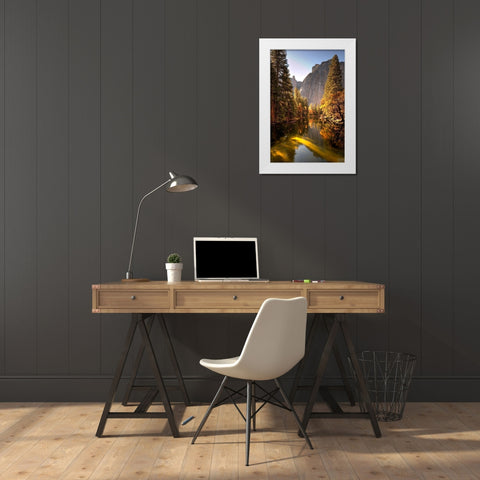 Merced River flows through Californias Yosemite National Park White Modern Wood Framed Art Print by SMO