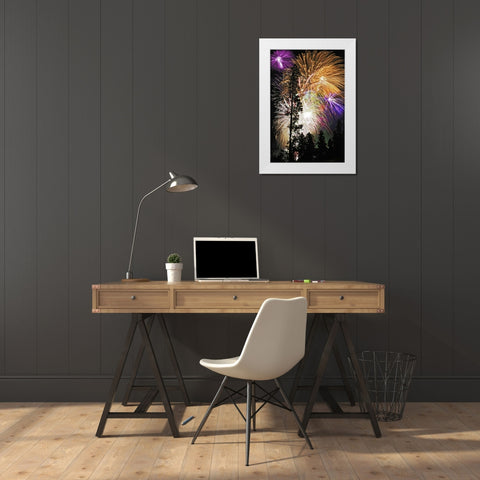 CO, Frisco Spectacular July 4th fireworks White Modern Wood Framed Art Print by Lord, Fred