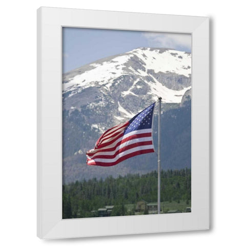 CO, Silverthorne American flag and mountain White Modern Wood Framed Art Print by Lord, Fred