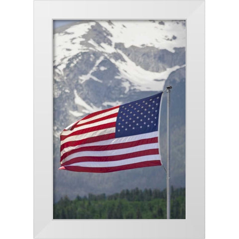 CO, Silverthorne American flag and mountain White Modern Wood Framed Art Print by Lord, Fred