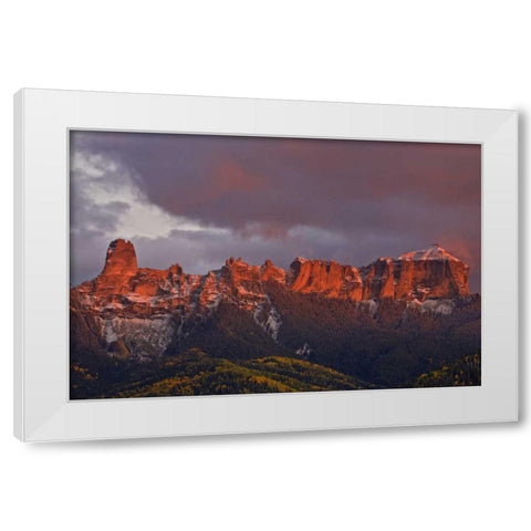 CO, Rocky Mts Chimney Rock and Courthouse Mt White Modern Wood Framed Art Print by Grall, Don