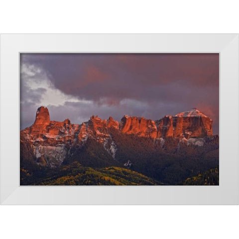 CO, Rocky Mts Chimney Rock and Courthouse Mt White Modern Wood Framed Art Print by Grall, Don
