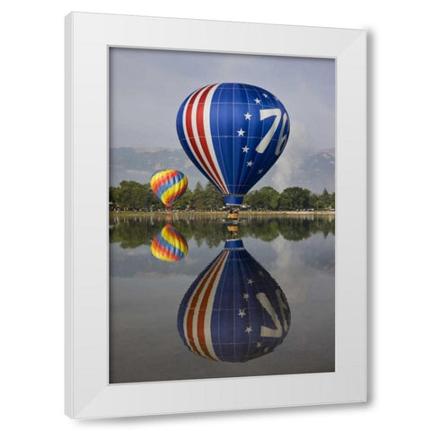 CO Hot air balloons over Prospect Lake White Modern Wood Framed Art Print by Grall, Don