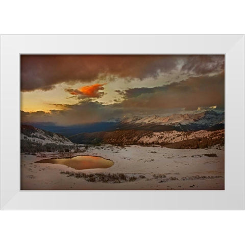 CO, Cottonwood Pass Sunset on alpine tarn White Modern Wood Framed Art Print by Grall, Don