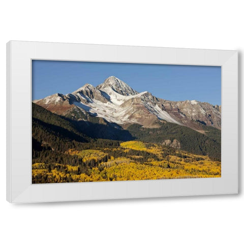 Colorado, San Juan Mts Wilson Peak in autumn White Modern Wood Framed Art Print by Grall, Don