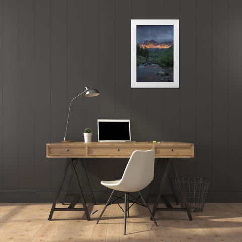 CO, Sunrise clouds on Maroon Bells mountains White Modern Wood Framed Art Print by Grall, Don