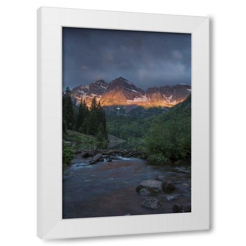 CO, Sunrise clouds on Maroon Bells mountains White Modern Wood Framed Art Print by Grall, Don
