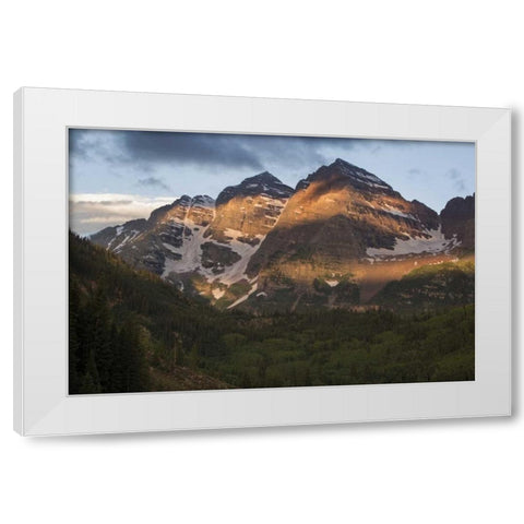 Colorado Sunrise on Maroon Bells mountains White Modern Wood Framed Art Print by Grall, Don