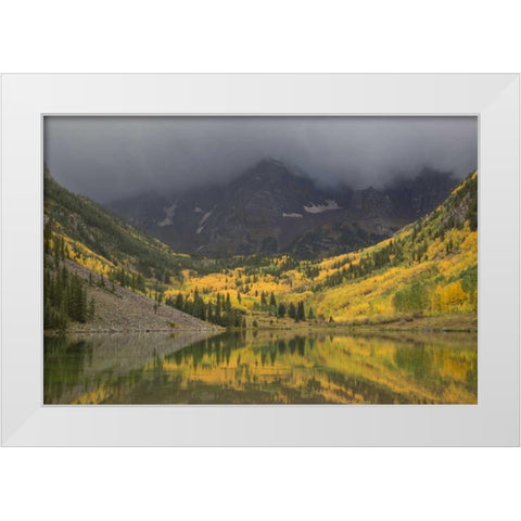 CO Autumn clouds on Maroon Bells mountains White Modern Wood Framed Art Print by Grall, Don
