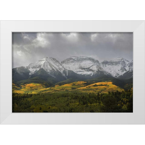 CO, Sneffels Range Morning clouds over mountains White Modern Wood Framed Art Print by Grall, Don